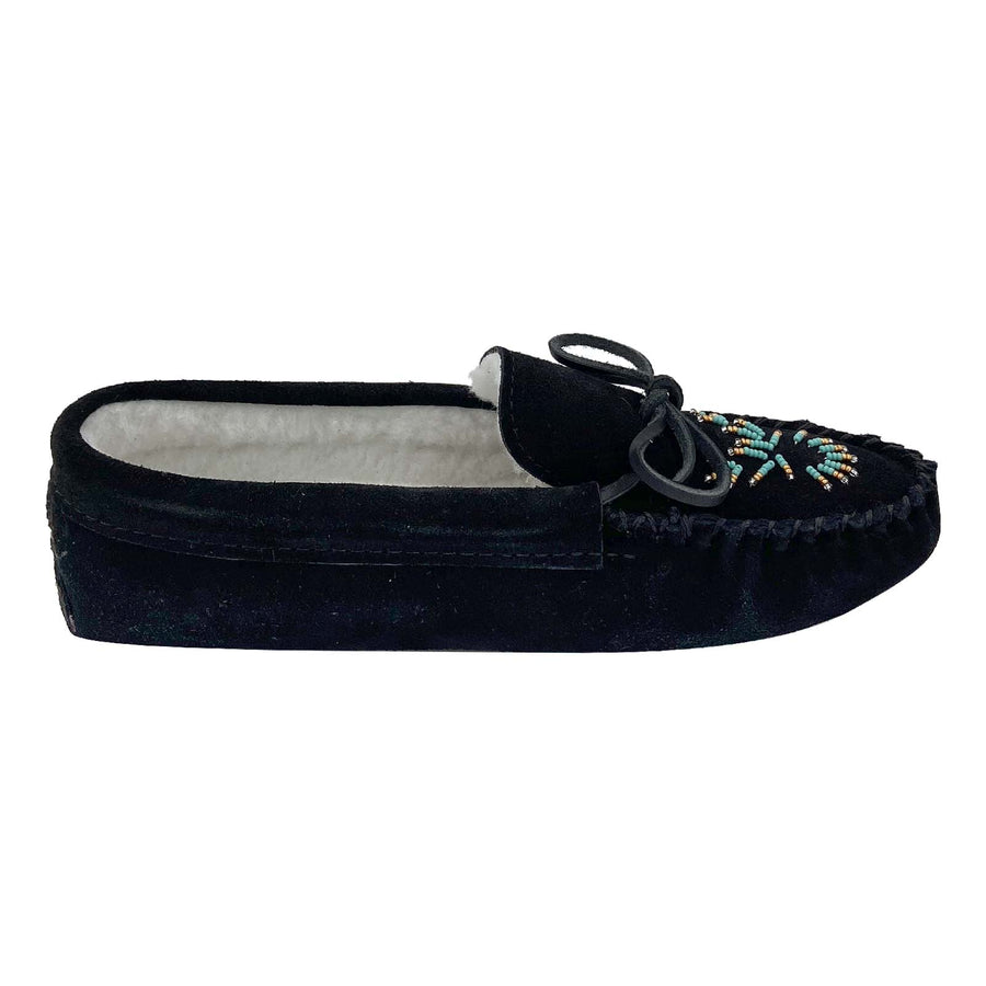 Women's Soft Sole Beaded Fleece Lined Suede Moccasins