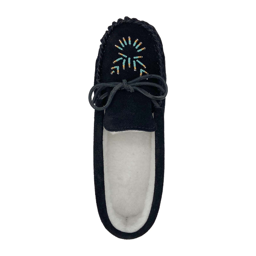 Women's Soft Sole Beaded Fleece Lined Suede Moccasins