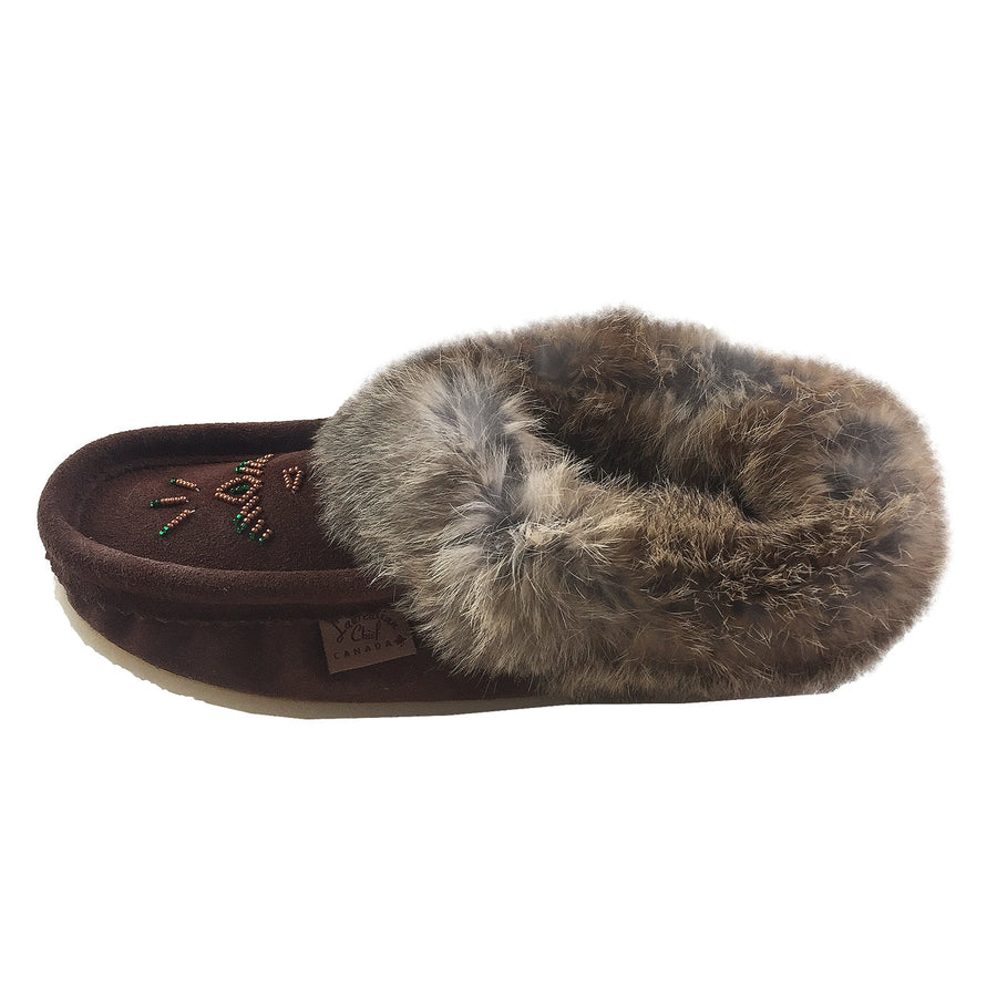 Women's Fleece Lined Rabbit Fur Rubber Sole Suede Moccasins