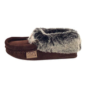 Children's Faux Fur Trim Brown Suede Moccasins (Final Clearance)