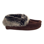 Children's Faux Fur Trim Brown Suede Moccasins (Final Clearance)