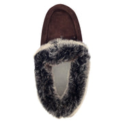 Children's Faux Fur Trim Brown Suede Moccasins (Final Clearance)