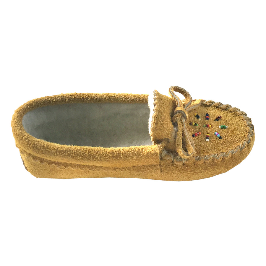 Children's Moose Hide Suede Fleece Lined Beaded Moccasins