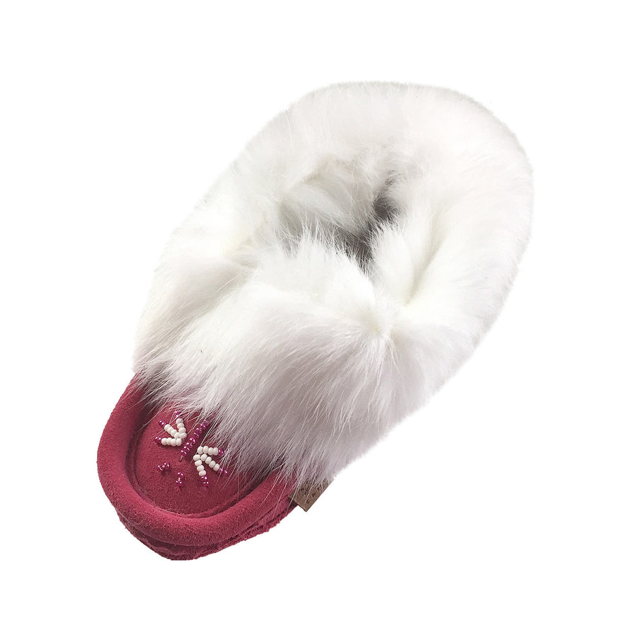 Baby Fuchsia Suede Lined Rabbit Fur Moccasins (Final Clearance)