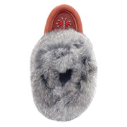 Baby and Child Two-Tone Suede Fleece Lined Beaded Rabbit Fur Moccasins (Final Clearance)