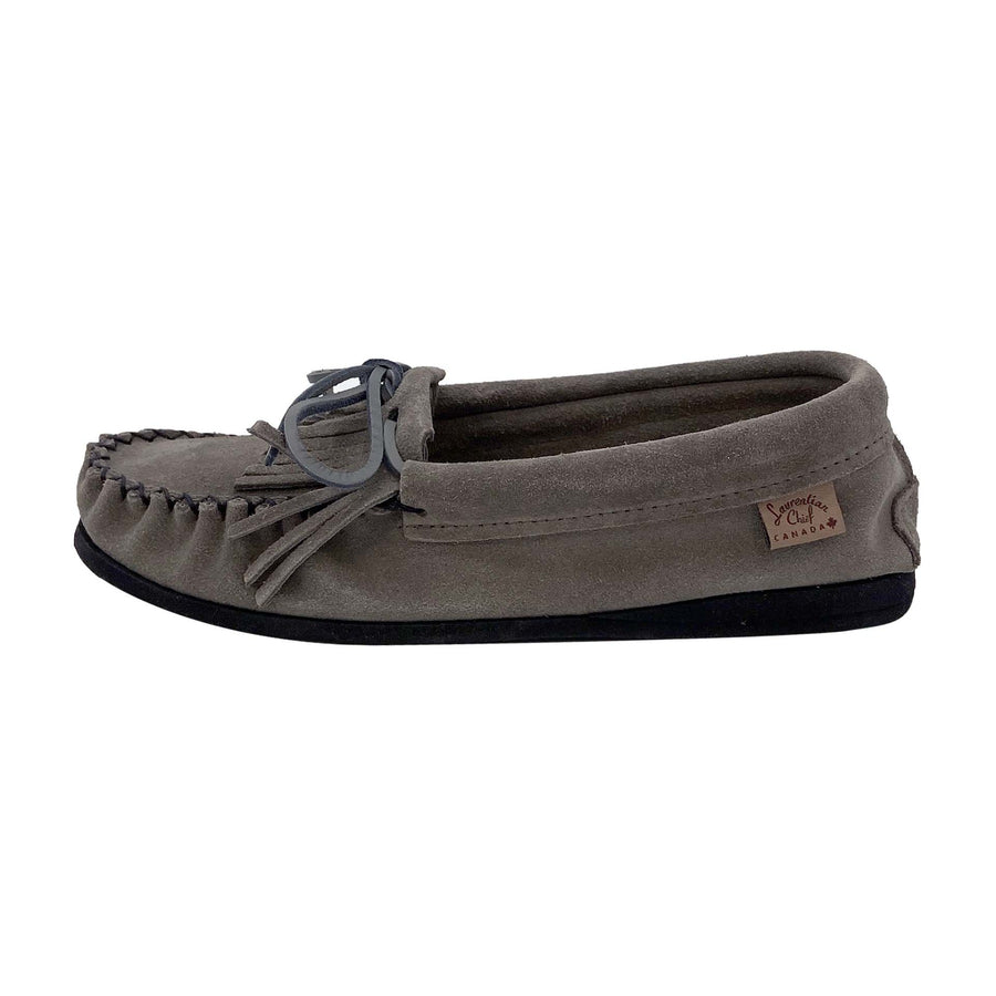 Women's Fringed Rubber Sole Gray Suede Moccasins