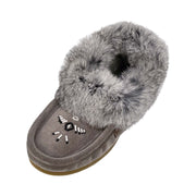 Women's Fleece Lined Rabbit Fur Rubber Sole Suede Moccasins