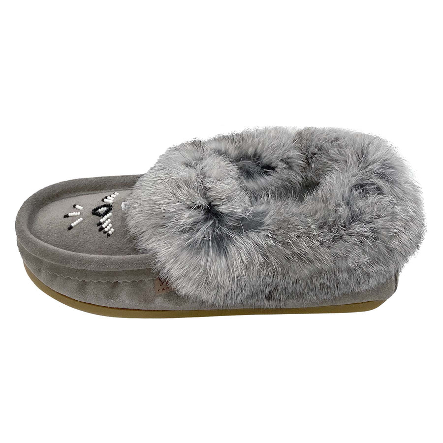 Women's Fleece Lined Rabbit Fur Rubber Sole Suede Moccasins