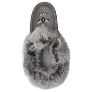 Women's Fleece Lined Rabbit Fur Rubber Sole Suede Moccasins