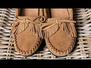 Women's Fringed Rubber Sole Gray Suede Moccasins
