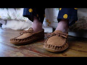 Men's Soft Sole Dark Tan Suede Leather Trim Moccasins