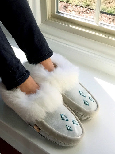 White 2025 fur moccasins