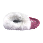 Junior Fuchsia Suede Fleece Lined Beaded Rabbit Fur Moccasins (Final Clearance)