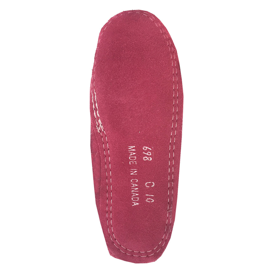 Junior Fuchsia Suede Fleece Lined Beaded Rabbit Fur Moccasins (Final Clearance)