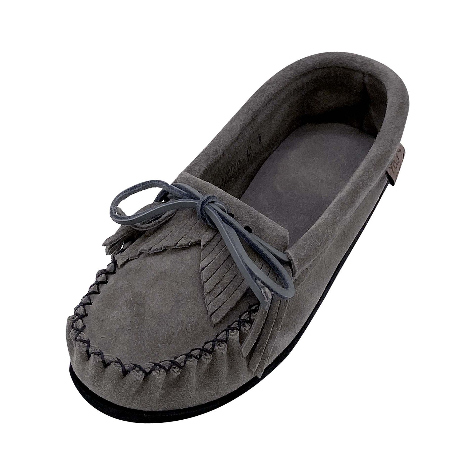 Women's Fringed Rubber Crepe Sole Gray Genuine Suede Moccasin