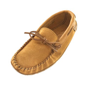 Men's Soft Sole Dark Tan Suede Leather Trim Moccasins