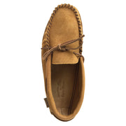 Men's Soft Sole Dark Tan Suede Leather Trim Moccasins