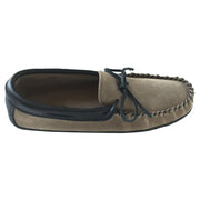 Men's Soft Sole Dark Tan Suede Leather Trim Moccasins