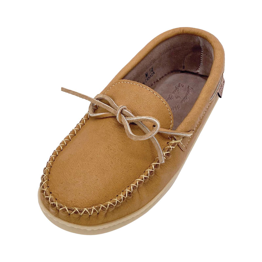 Men's Boat Shoe Style Genuine Moose Hide Leather Rubber Sole