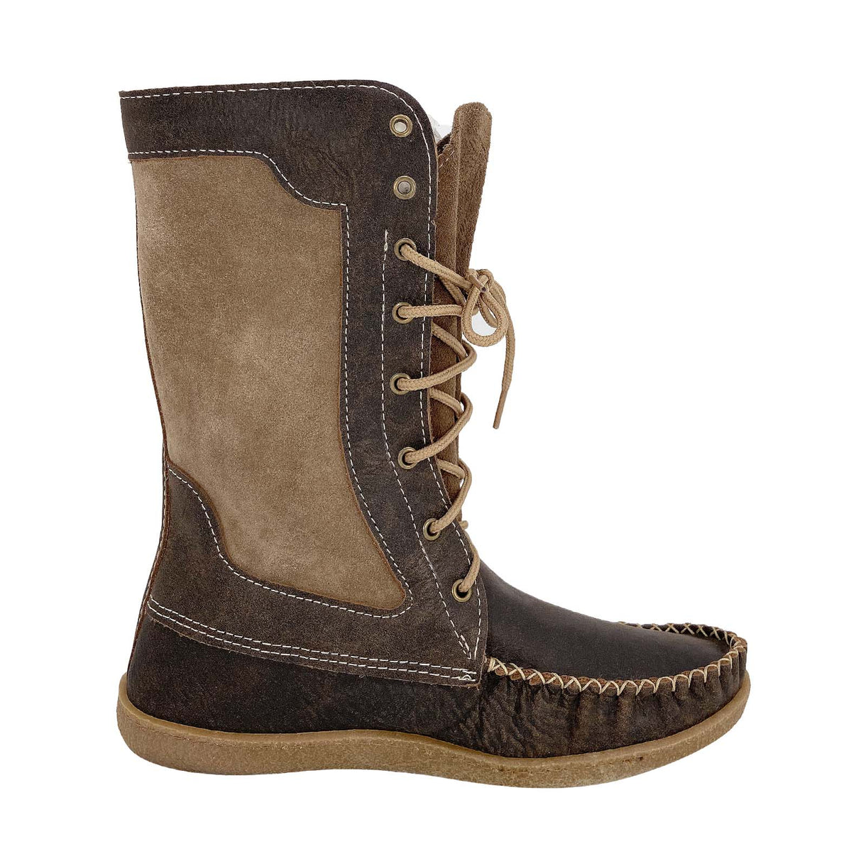 Men's 13" Old Brown Sheepskin Lined Snowshoe Lace Up Moccasin Boots