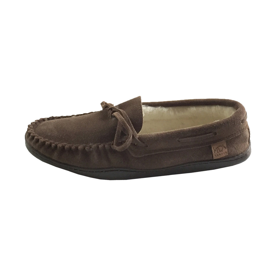 Men's Sheepskin Lined Genuine Suede Hard Rubber Sole Moccasin