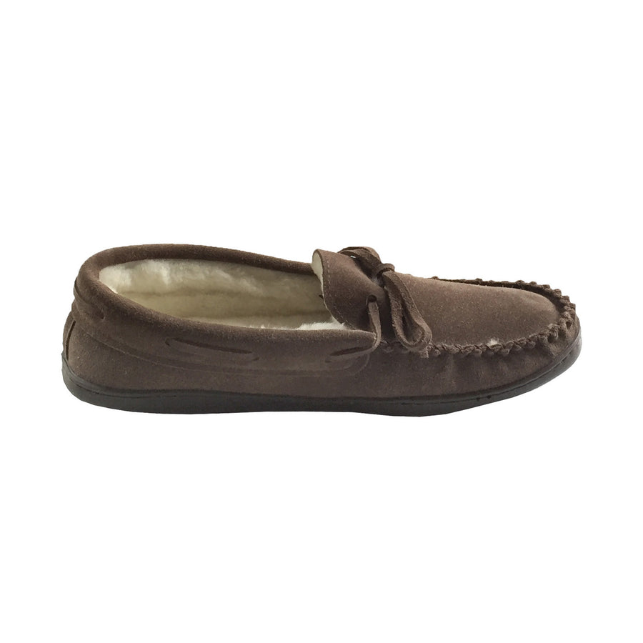 Men's Sheepskin Lined Suede Rubber Sole Moccasins