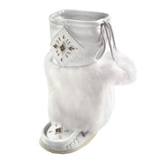 Women's White Mid Calf Rabbit Fur Mukluks