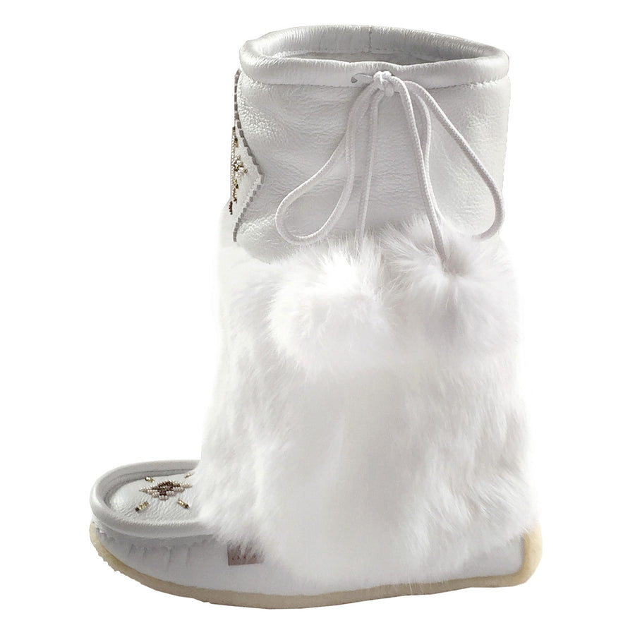 Women's White Mid Calf Rabbit Fur Mukluks