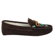 Women's Soft Sole Beaded Fleece Lined Suede Moccasins