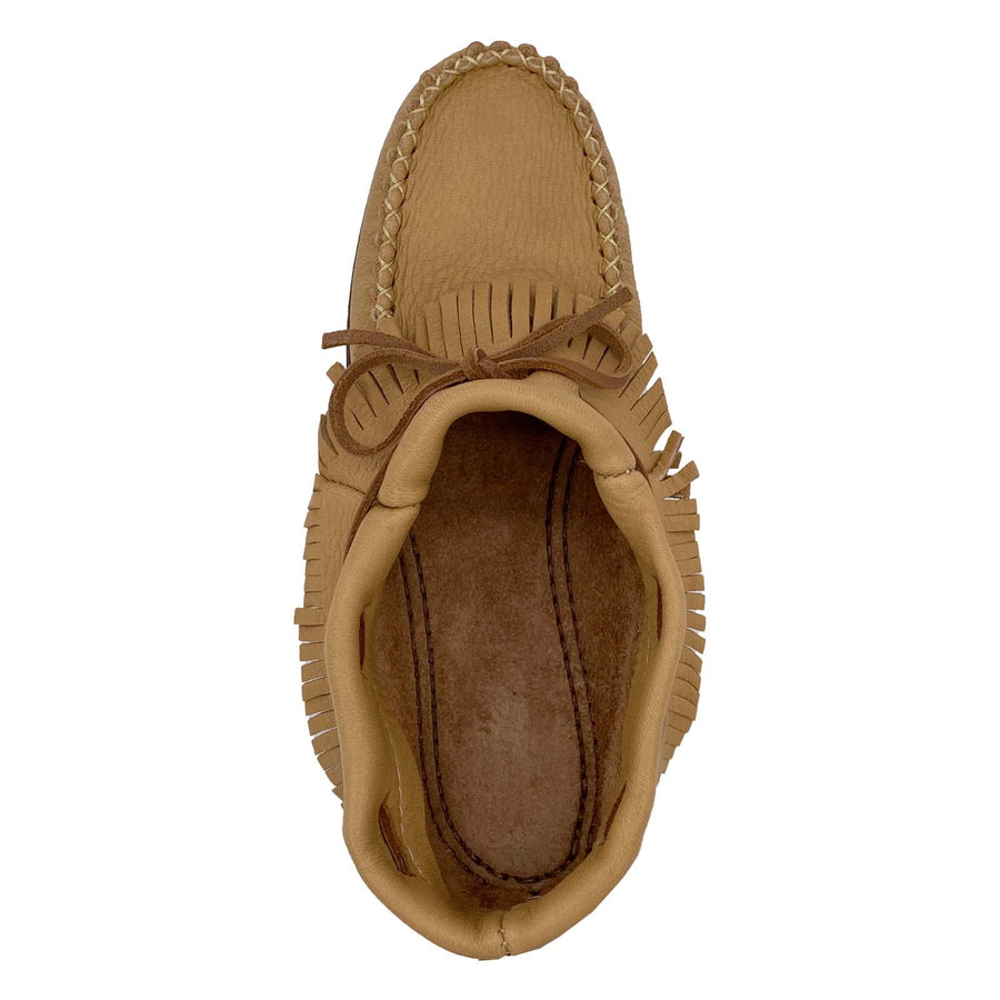 Women's Rubber Sole Moose Hide Leather Fringed Moccasins