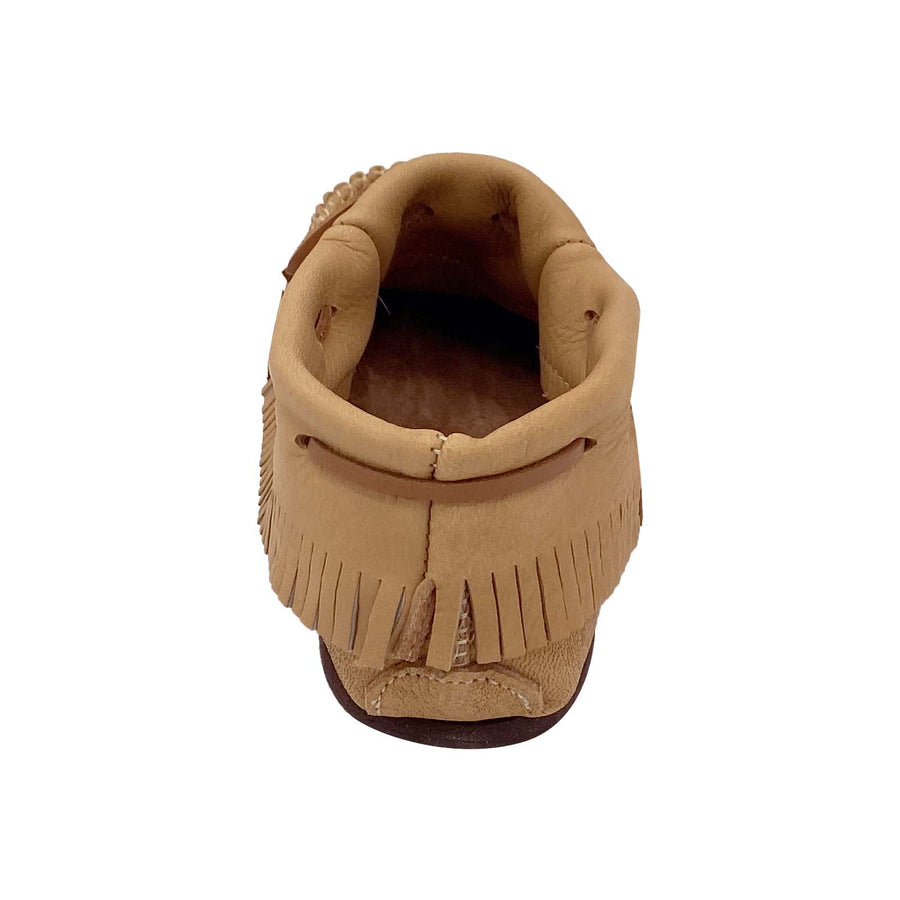 Women's Rubber Sole Moose Hide Leather Fringed Moccasins