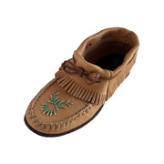 Women's Rubber Sole Moose Hide Leather Fringed Moccasins