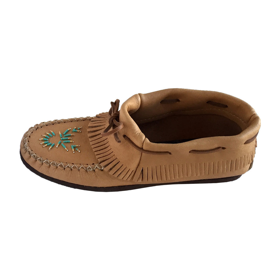 Women's Rubber Sole Moose Hide Leather Fringed Moccasins