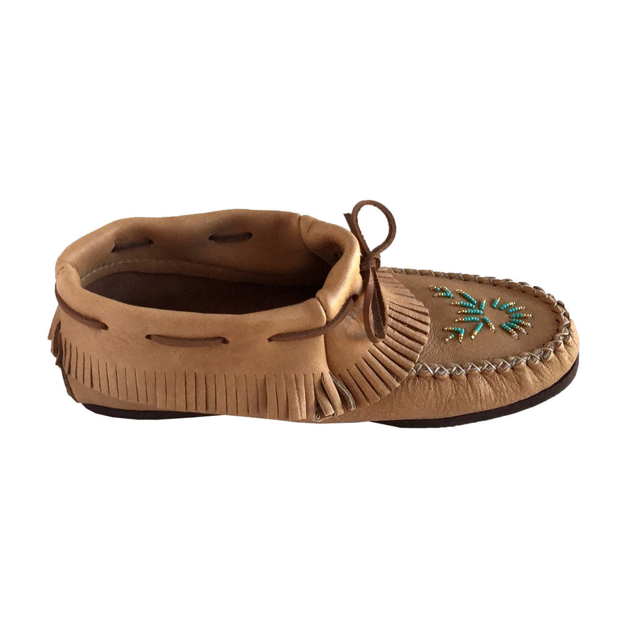 Women's Rubber Sole Moose Hide Leather Fringed Moccasins