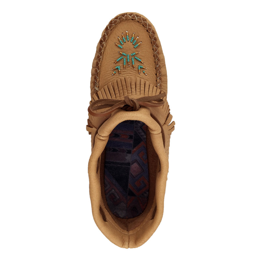 Women's Rubber Sole Moose Hide Leather Fringed Moccasins