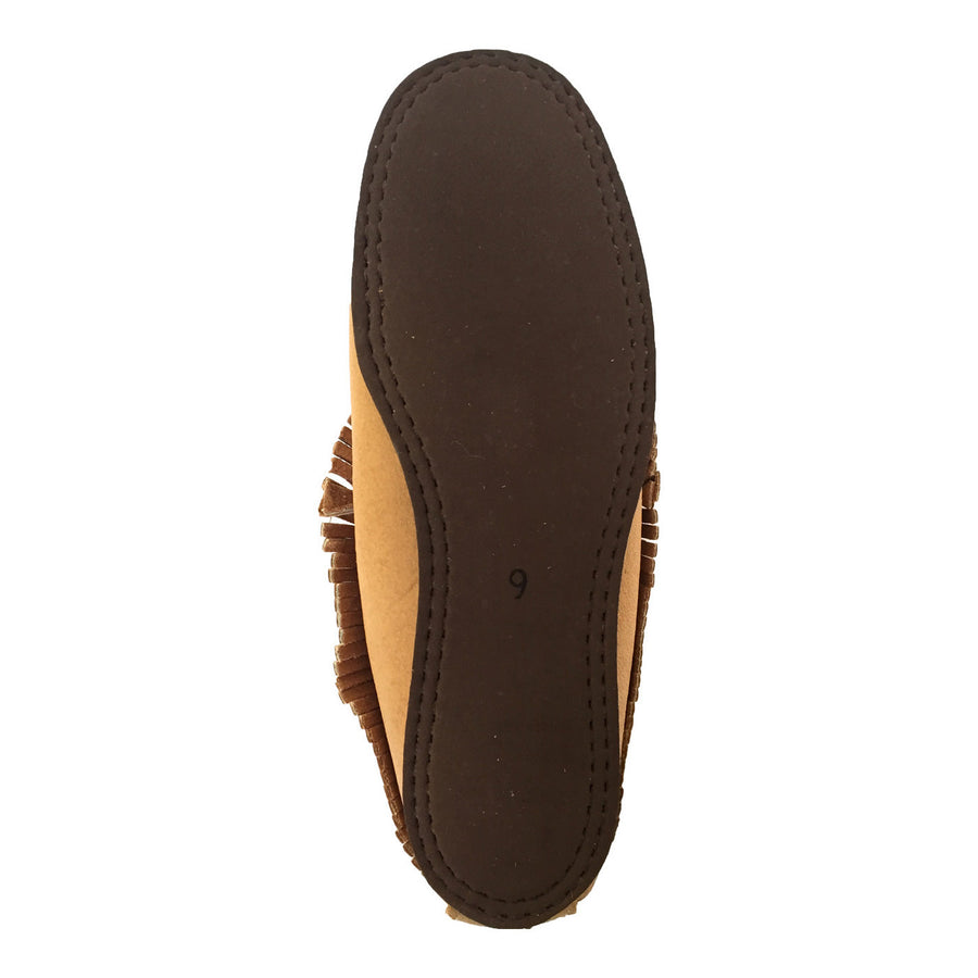 Women's Rubber Sole Moose Hide Leather Fringed Moccasins