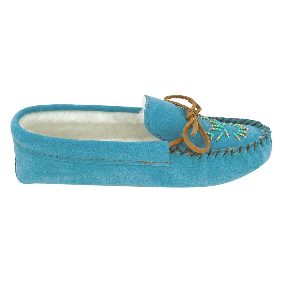 Women's Soft Sole Beaded Fleece Lined Suede Moccasins