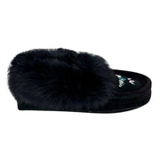Women's Fleece Lined Rabbit Fur Black Suede Moccasins