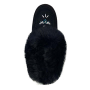 Women's Fleece Lined Rabbit Fur Black Suede Moccasins