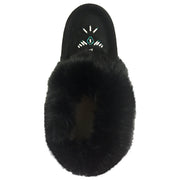 Women's Fleece Lined Rabbit Fur Rubber Sole Suede Moccasins