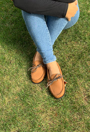 Women's Rubber Sole Elk Hide Leather Moccasins