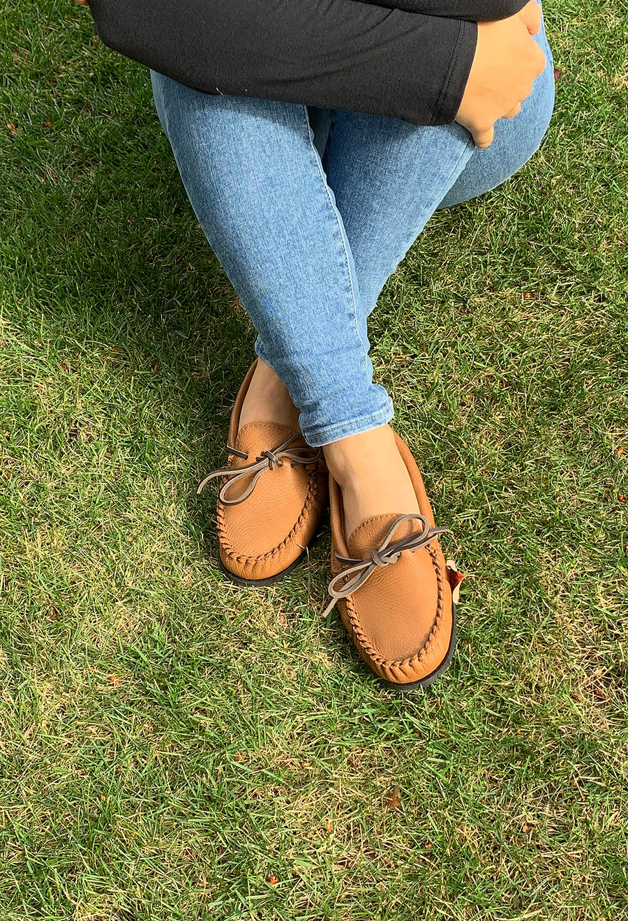 Women's Rubber Sole Elk Hide Leather Moccasins