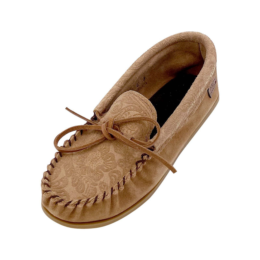 Women's Crepe Sole Floral Embossed Suede Moccasins