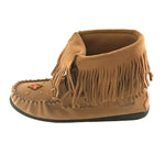 Women's Genuine Moka Suede Moccasin Boots with Long Fold-Over Fringes ...