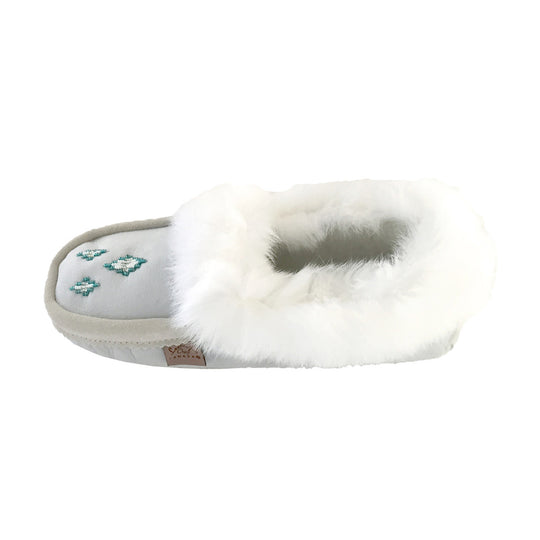 Women's White Sheepskin Suede Moccasins (Final Clearance 4, 5, & 9 ONLY)