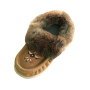 Women's Fleece Lined Rabbit Fur Rubber Sole Suede Moccasins