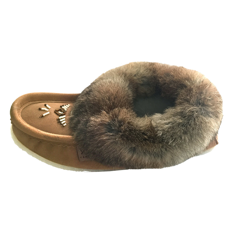 Women's Fleece Lined Rabbit Fur Rubber Sole Suede Moccasins