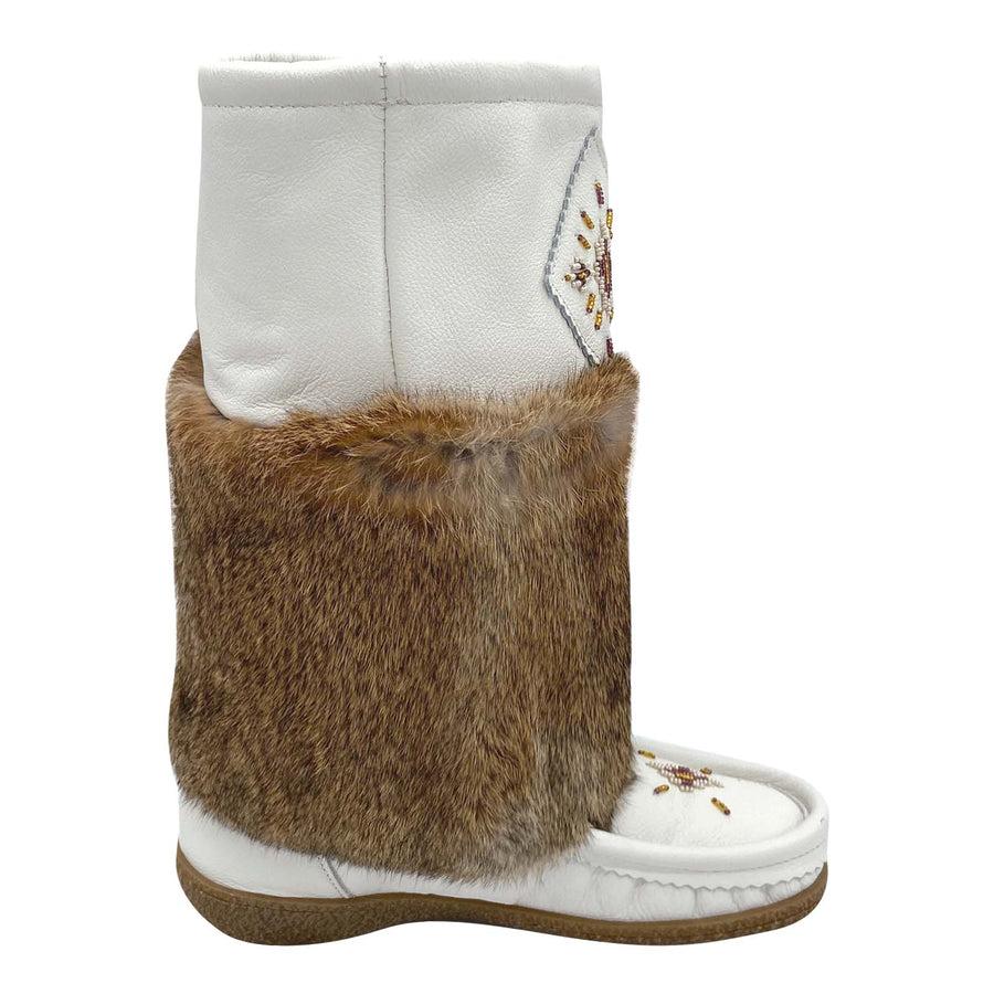 Women's Leather Mid Calf Fur Mukluks in Old Brown