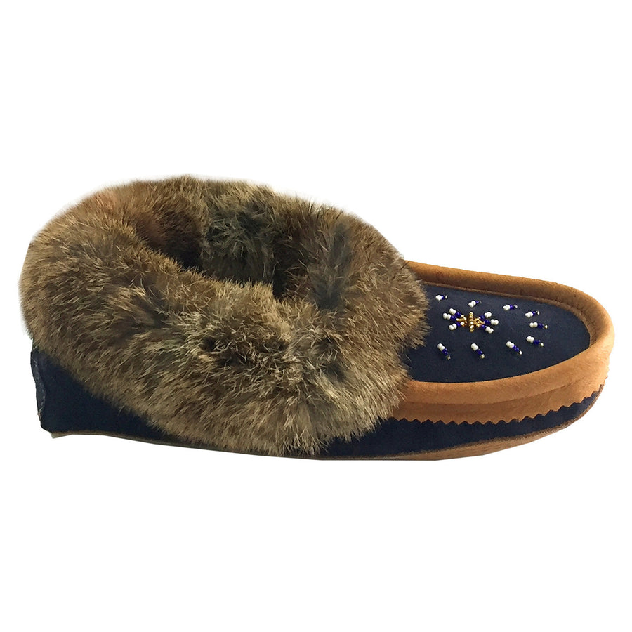 Women's Fleece Lined Rabbit Fur Suede Moccasins
