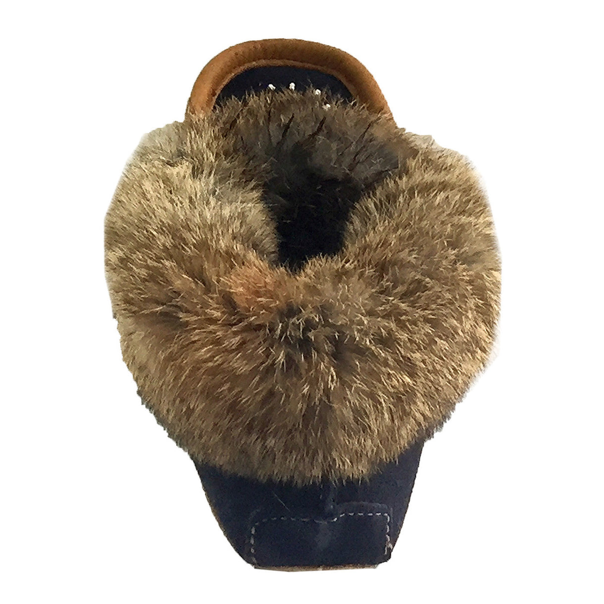 Firewheel Emblem Brown Leather Mottled Fur Moccasin